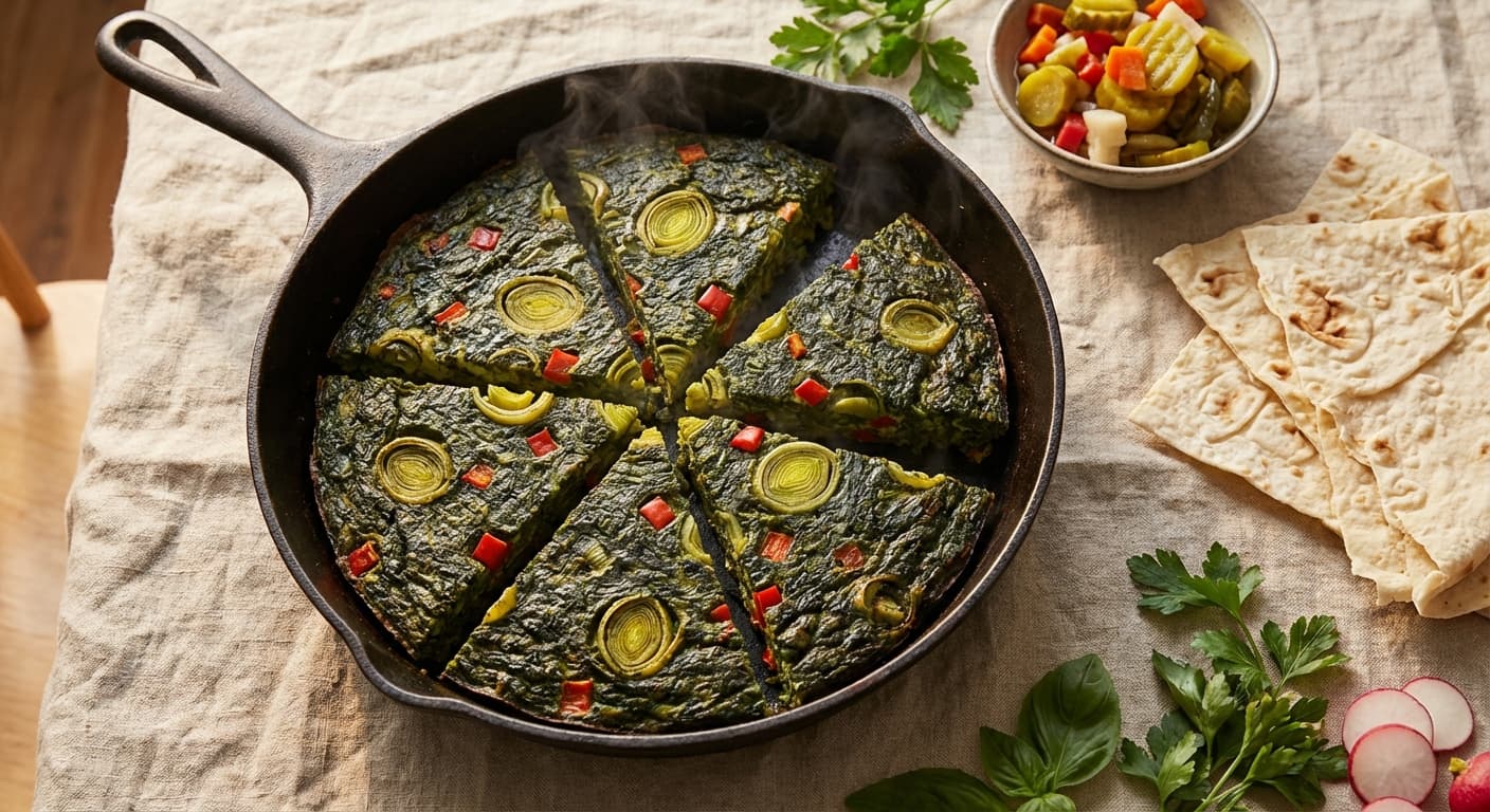 Winter Herb Kookoo Sabzi — Persian Herb Frittata with Leeks and Spinach - authentic persian recipe