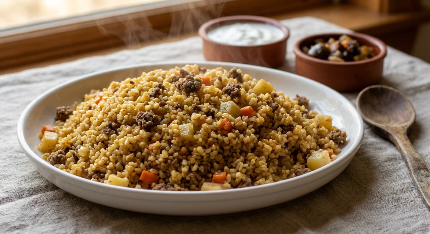 Yarma Pilaf — Azerbaijani Bulgur Pilaf with Meat and Root Vegetables - authentic azerbaijani recipe