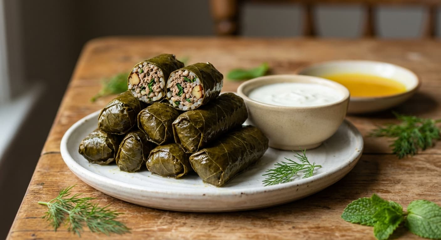 Yarpaq Dolmasi — Azerbaijani Vine Leaf Dolma with Chestnuts - authentic azerbaijani recipe