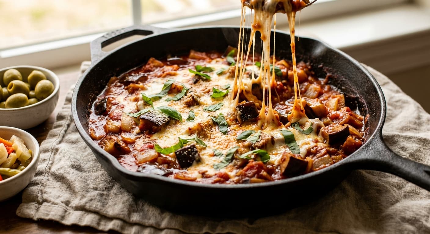 Yatimcheh-Style Eggplant with Melted Mozzarella — Persian-Inspired Eggplant Skillet - authentic persian recipe