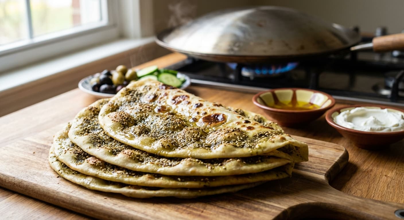 Zaatar Saj — Lebanese Thyme-Sesame Flatbread Cooked on Saj - authentic lebanese recipe