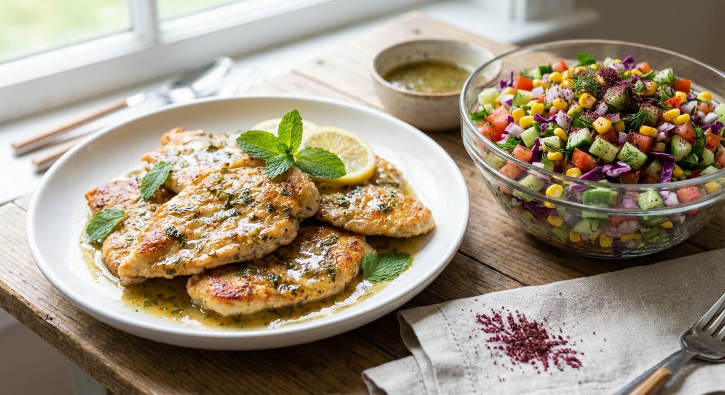 Morgh-e Naneh Limoo — Zesty Lemon-Mint Chicken with Persian-Style Garden Salad - authentic persian recipe