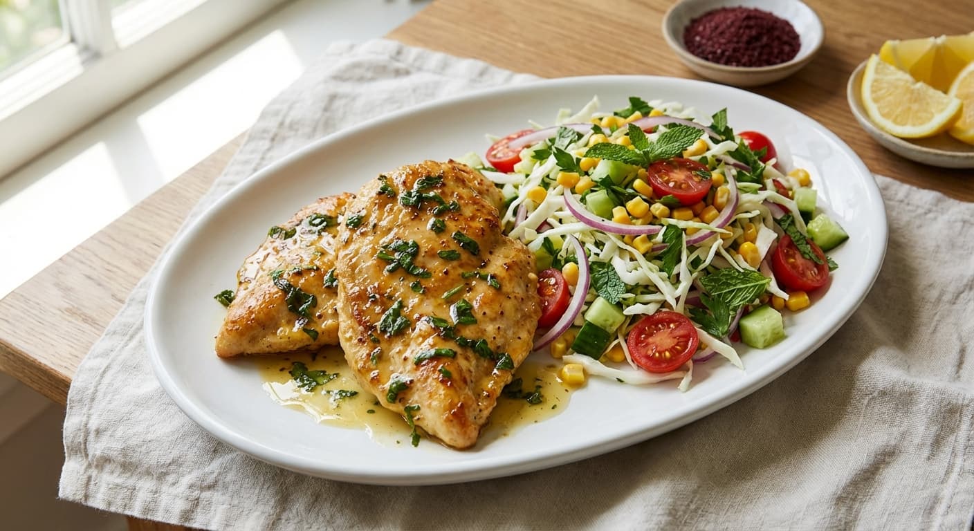 Zesty Lemon-Mint Chicken — Tangy glazed chicken with Persian-style garden salad - authentic persian recipe