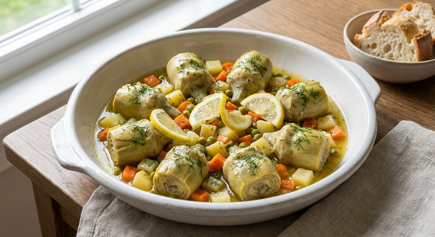 Zeytinyağlı Enginar — Artichoke Hearts Braised in Olive Oil - authentic turkish recipe