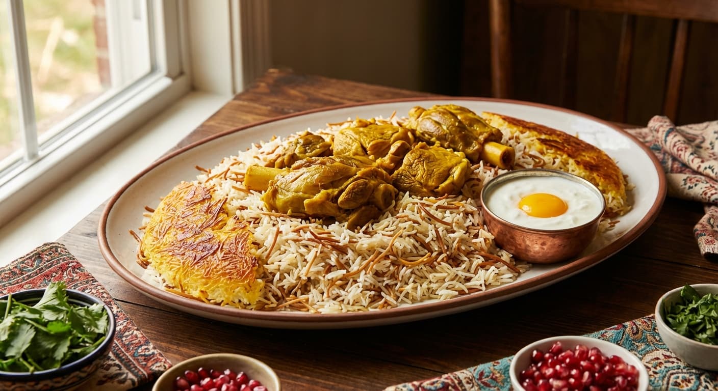 Reshteh Polo — Persian Celebration Noodle Rice with Braised Lamb - authentic persian recipe