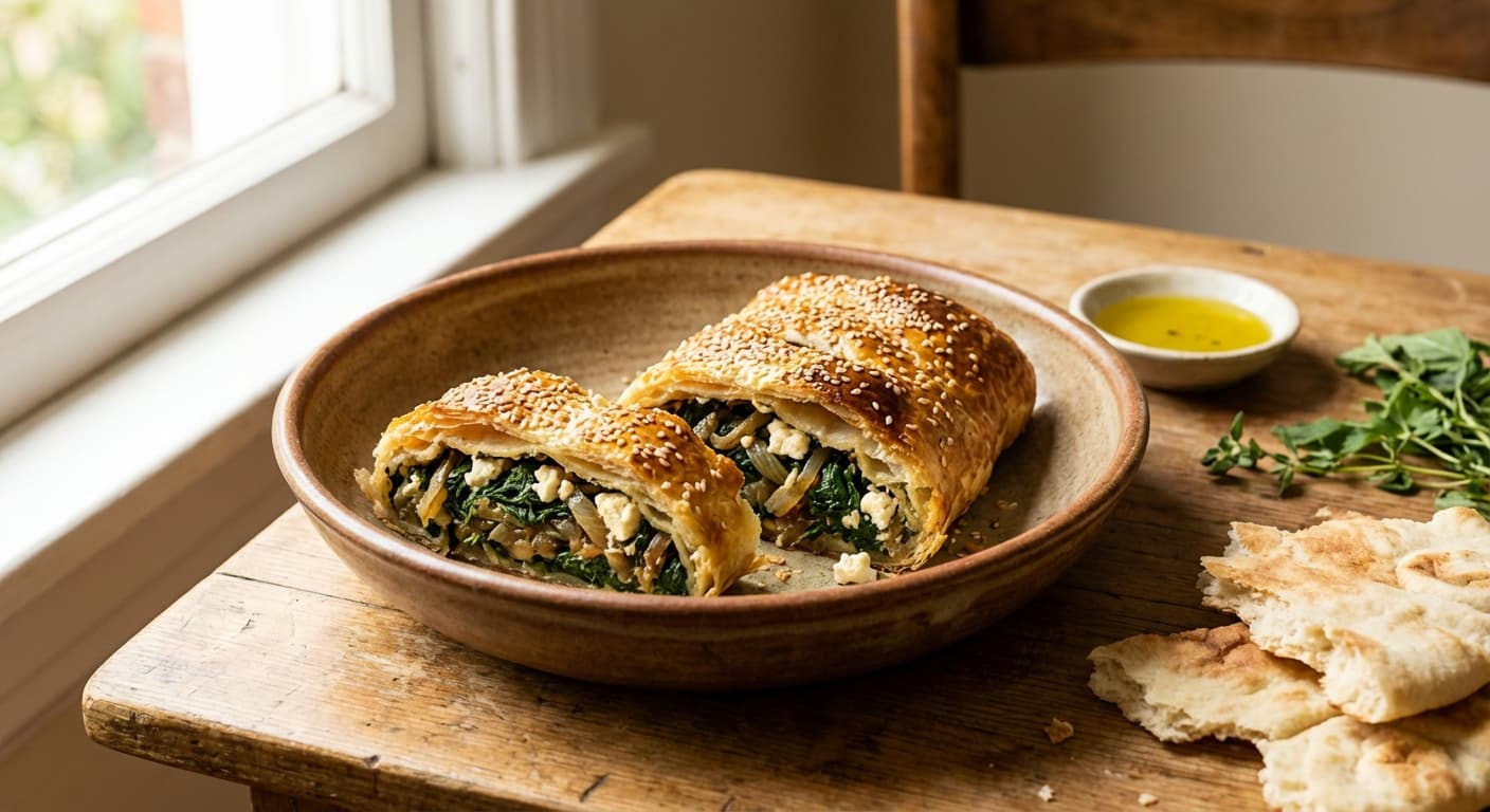 Rolet Esfenaj va Panir — Persian Spinach and Cheese Puff Pastry Roll - authentic persian recipe
