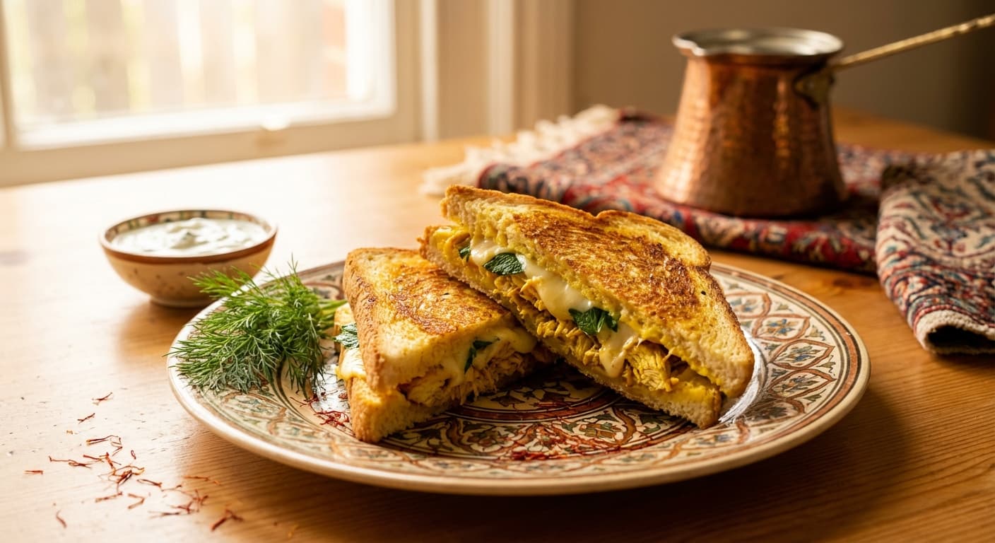Saffron Chicken Toastie — Persian-Inspired Mozzarella Melt - authentic persian recipe