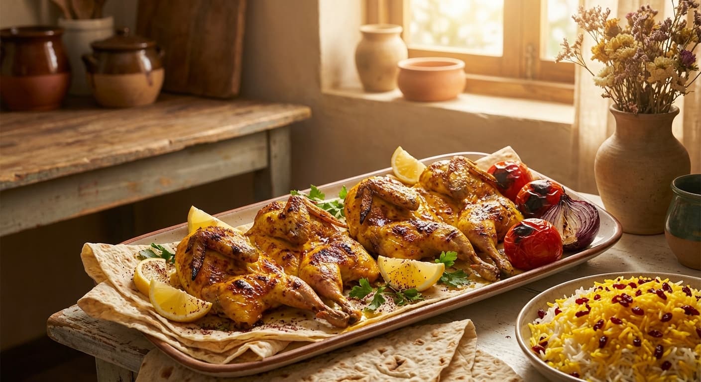 Kabāb-e Kabk-e Dorosteh — Saffron-Marinated Whole Quail Kebab - authentic persian recipe