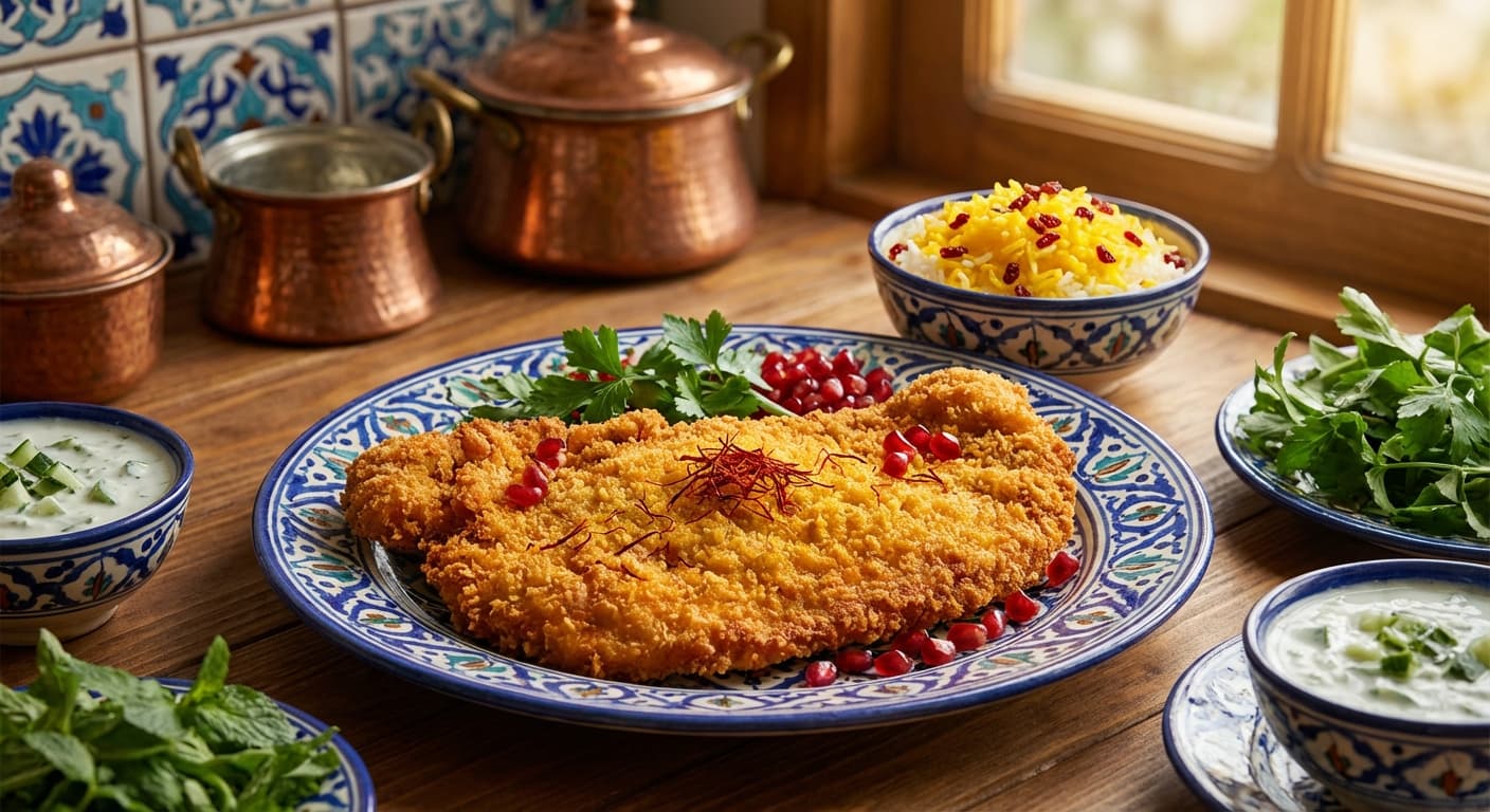 Shensel Shotormorgh — Persian Saffron Ostrich Schnitzel - authentic persian recipe