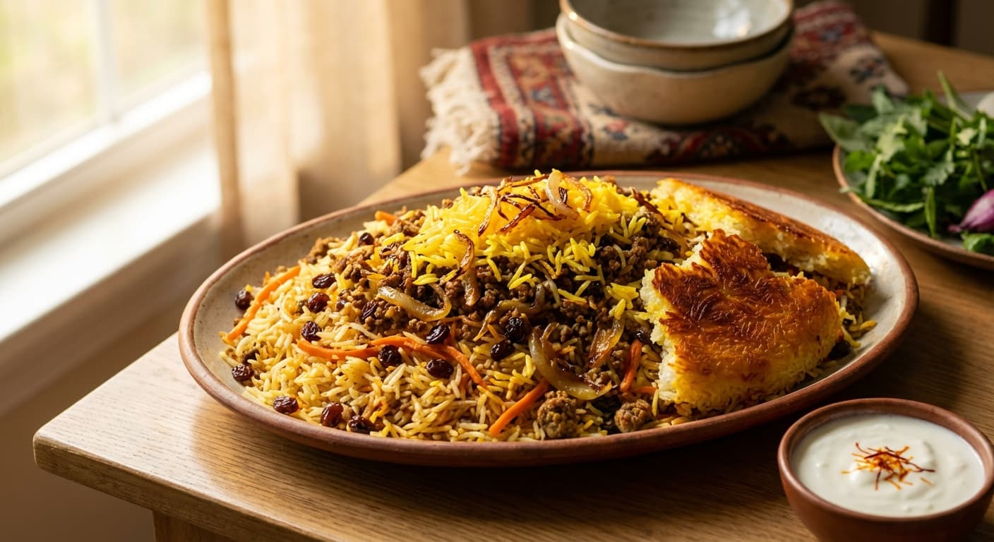 Sardeh Polo — Persian Spiced Carrot and Raisin Rice - authentic persian recipe