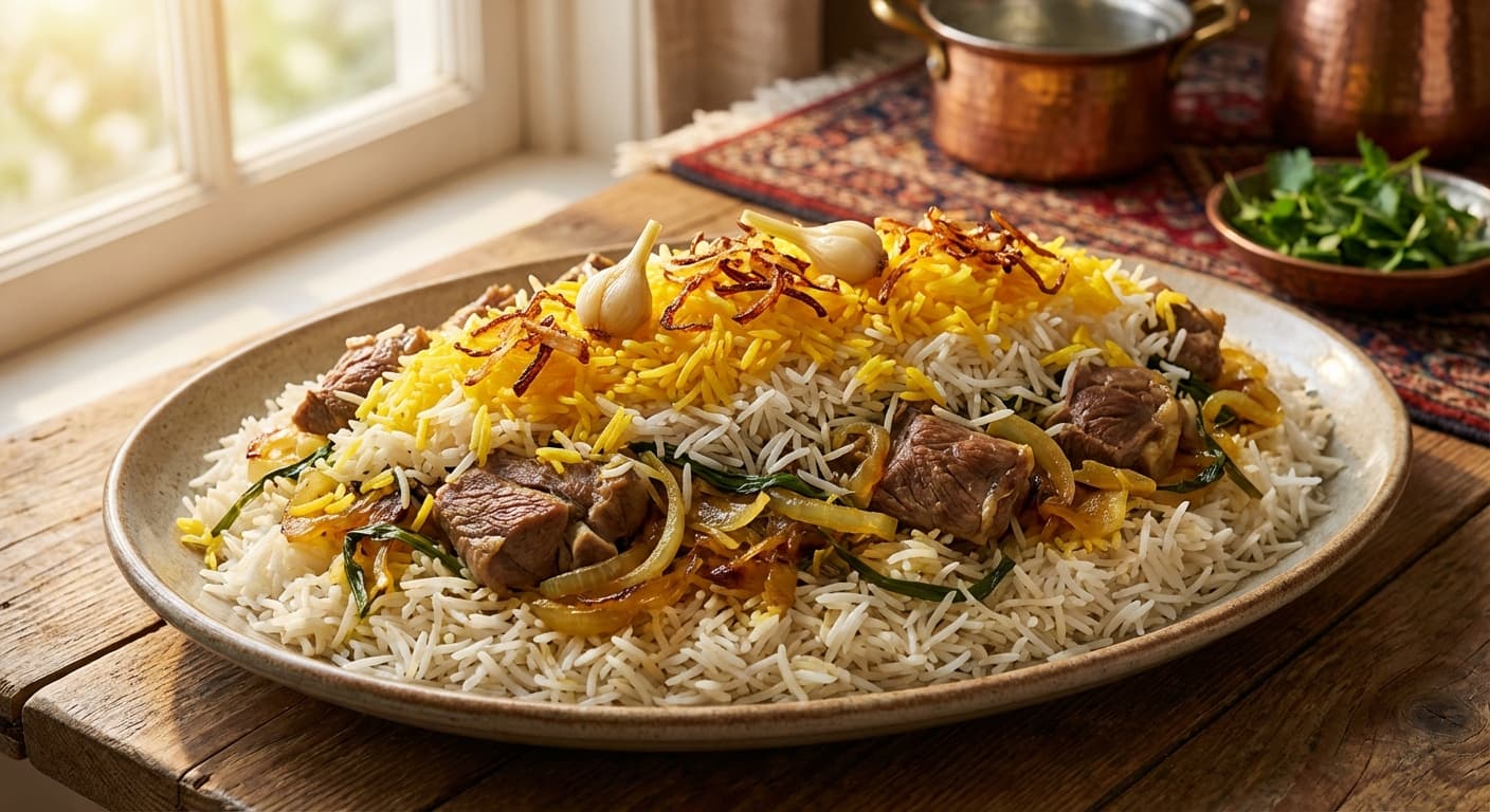 Shang Polo — Persian Wild Garlic Rice - authentic persian recipe