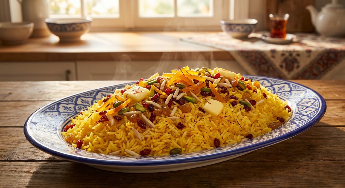 Shirin Polow — Persian Saffron Sweet Rice - authentic persian recipe