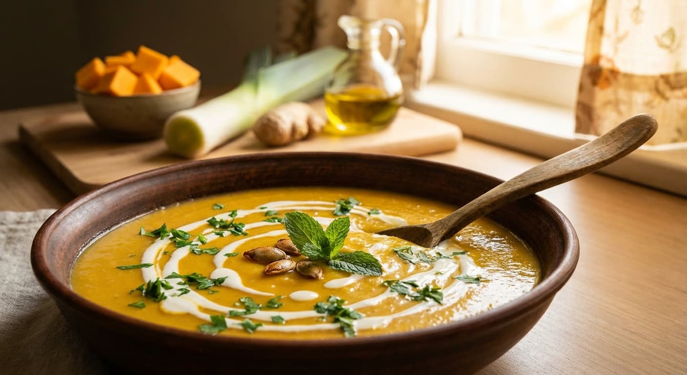 Soop-e Kadoo Halvaei — Persian Pumpkin Soup with Leeks and Ginger - authentic persian recipe