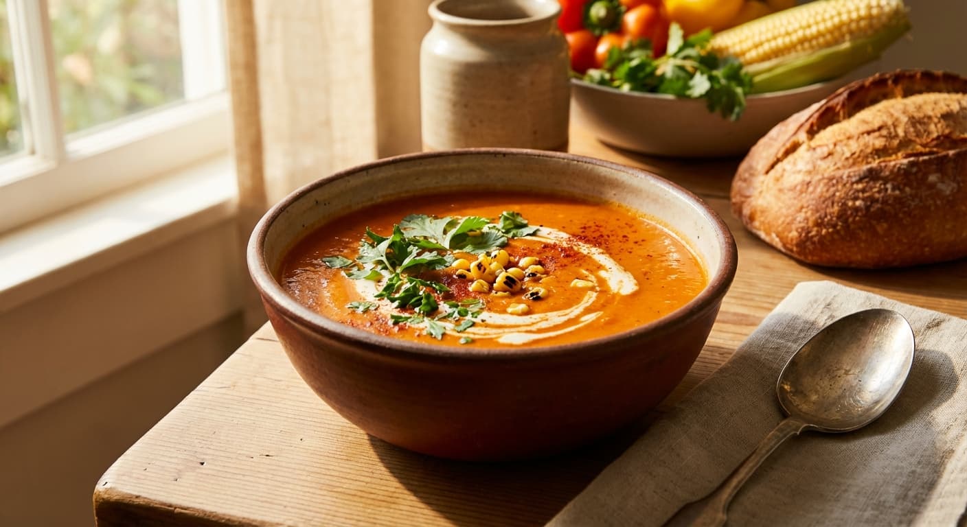 Soop-e Zorrat — Persian Roasted Red Pepper and Corn Velouté - authentic persian recipe