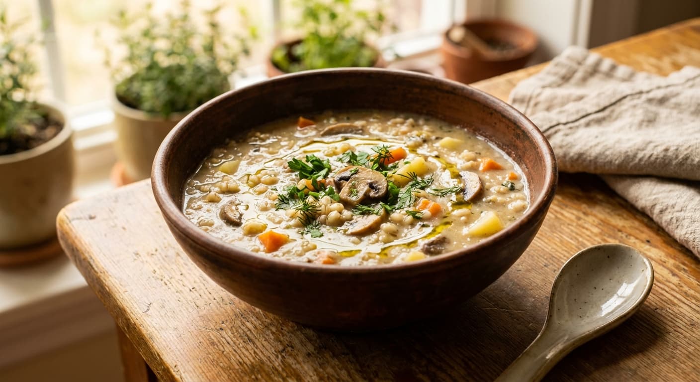 Soup-e Jo ba Gharch — Persian Barley and Mushroom Soup - authentic persian recipe