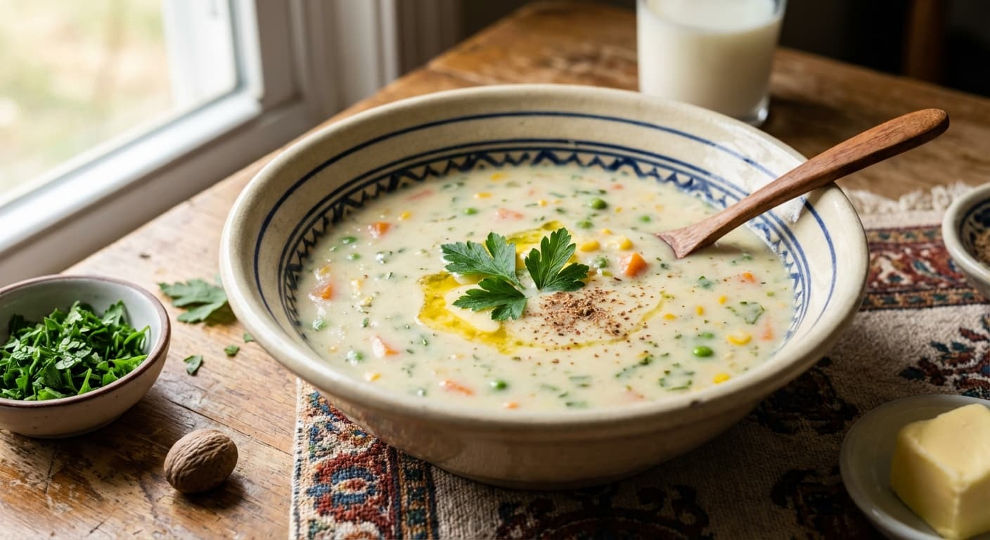 Soup-e Shir ba Sabzijat — Persian Creamy Vegetable Milk Soup - authentic persian recipe