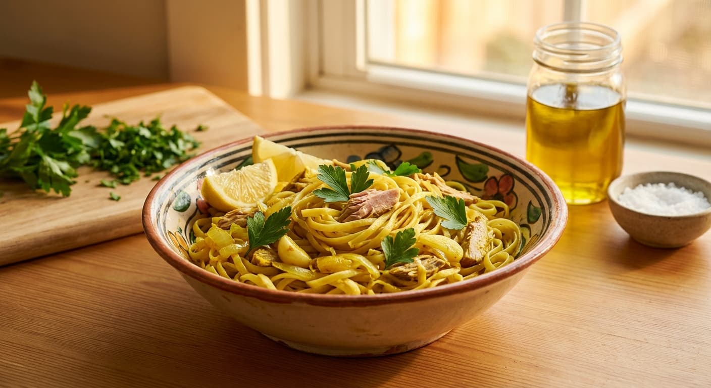 Tah-Mahi ba Reshteh ( ) — Persian-Style Aromatic Tuna Noodles - authentic persian recipe