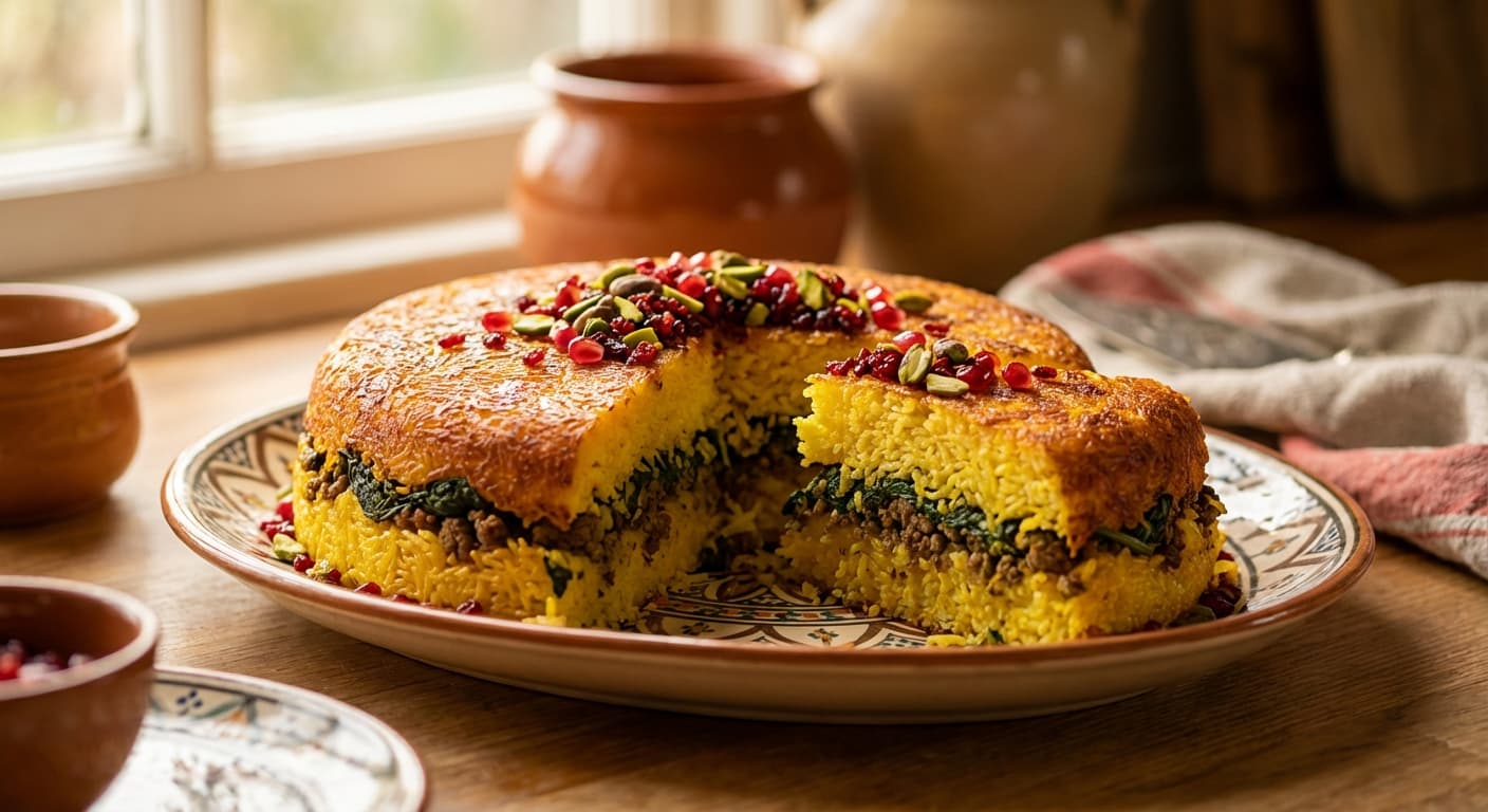 Tahchin-e Esfenaj — Persian Saffron Rice Cake with Spinach - authentic persian recipe