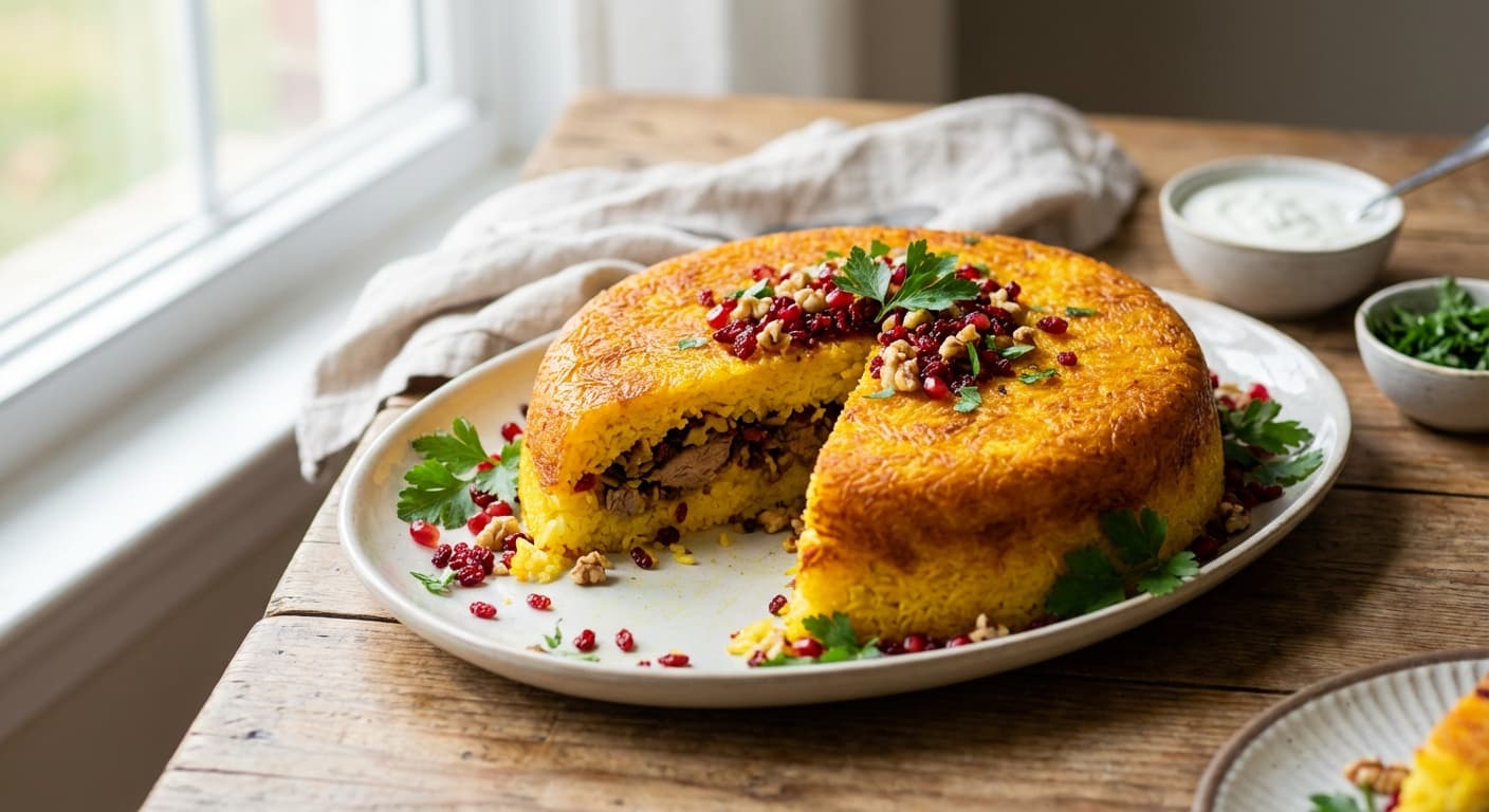 Tahchin-e Goosht — Persian Saffron Rice Cake with Lamb - authentic persian recipe