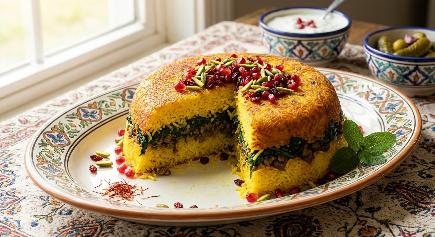 Tahchin Esfenaj — Persian Saffron Spinach Rice Cake - authentic persian recipe