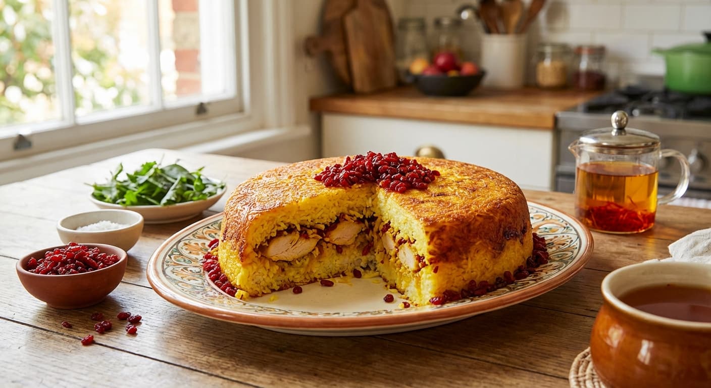 Tahchin Morgh or Bareh — Persian Saffron Rice Cake - authentic persian recipe