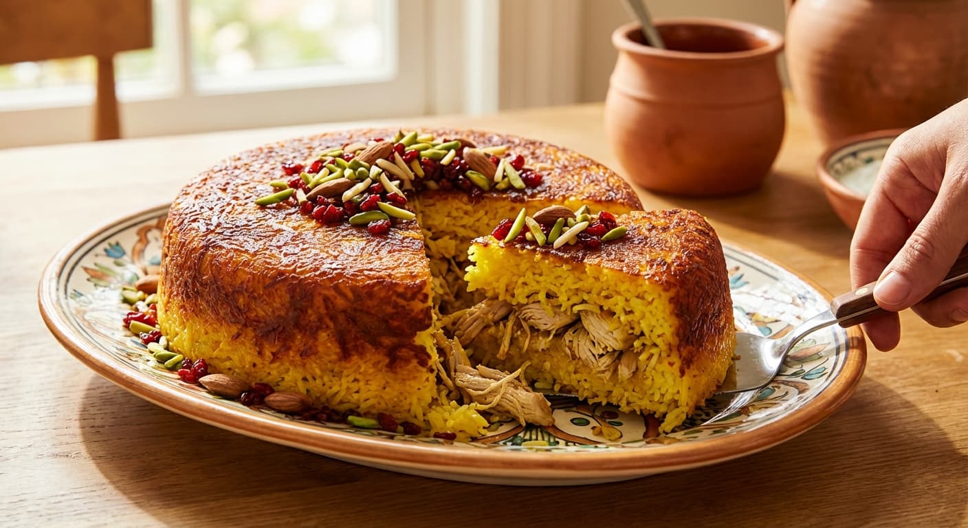 Tahchin Morgh — Persian Saffron Rice Cake with Chicken - authentic persian recipe