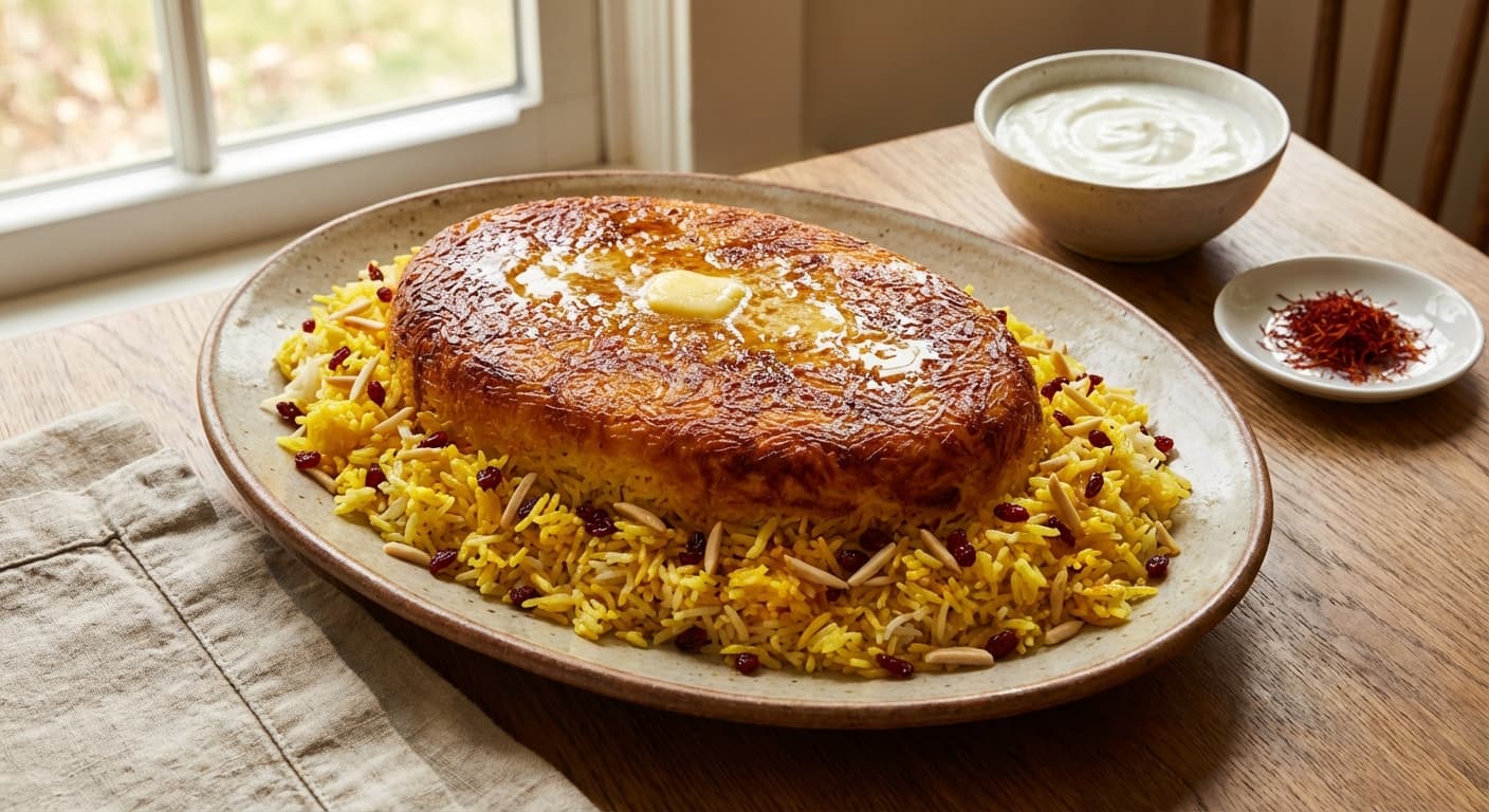 Tahchin — Persian Saffron Yogurt Rice with Crispy Crust - authentic persian recipe